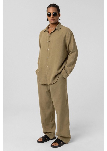 Oversize Uzun Kol Müslin Kumaş Gömlek Haki fiyatları