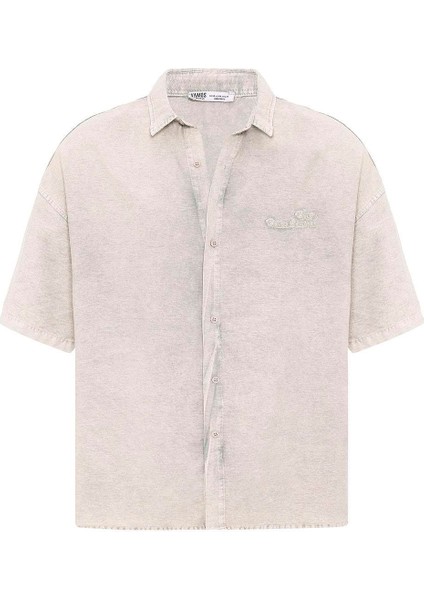 Arka Baskılı Tensel Oversize Gömlek Bej fiyatları