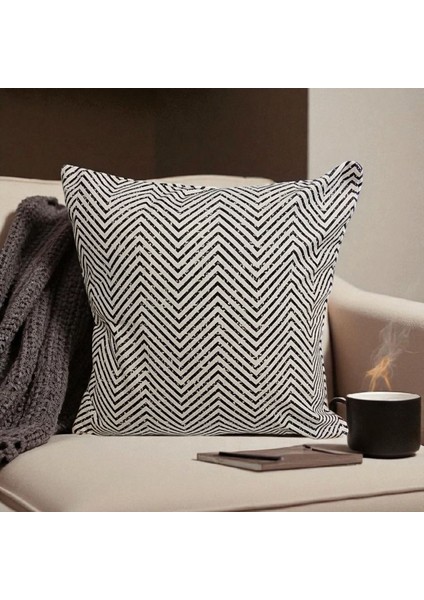 Dijital Baskı Çift Taraflı Balık Sırtı Desenli Kadife Pamuk Kare Kırlent Kılıfı