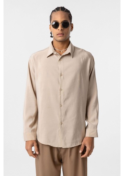 Oversize Modal Kumaş Gömlek Bej modelleri