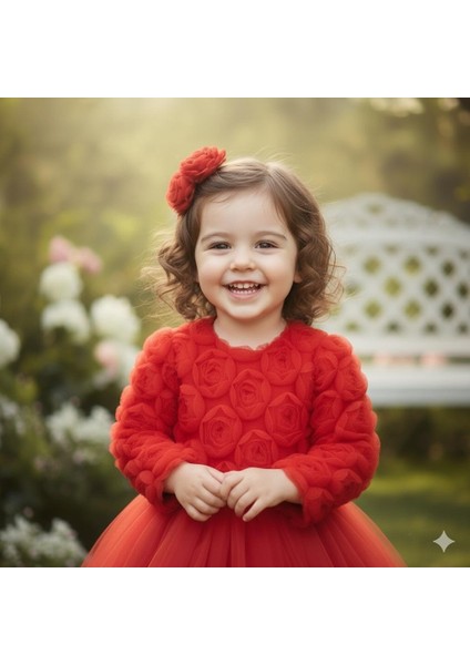 Kız Bebek Gül Desenli Fiyonk Lu Şık Özel Gün Abiye Elbise 0-5 Yaş modelleri