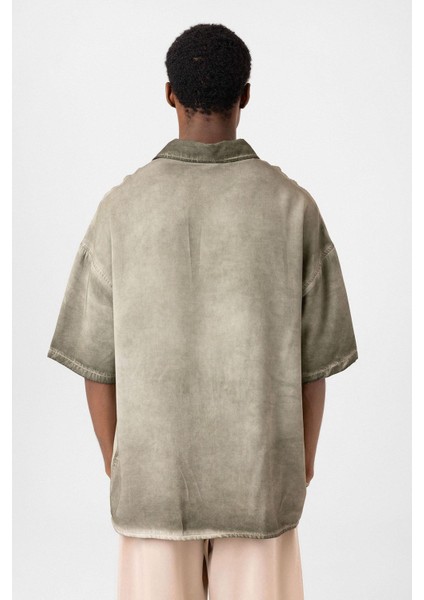 Yıkamalı Kısa Kollu Oversize Gömlek Haki indirimleri