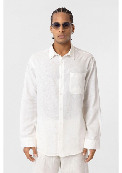 Cep Detaylı Oversize Uzun Kol Gömlek Ekru fiyatları