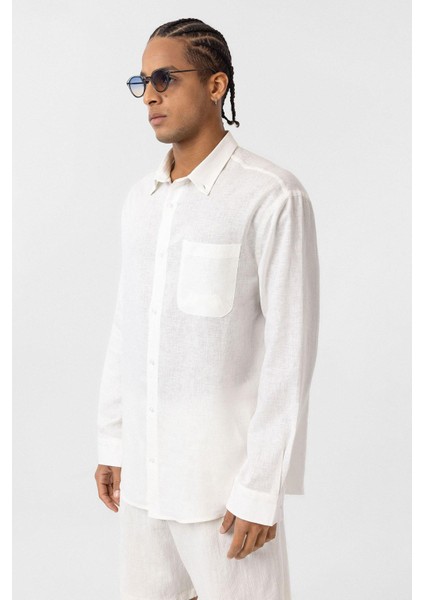 Cep Detaylı Oversize Uzun Kol Gömlek Ekru modelleri