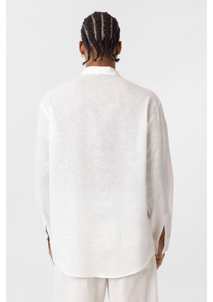 Cep Detaylı Oversize Uzun Kol Gömlek Ekru indirimleri