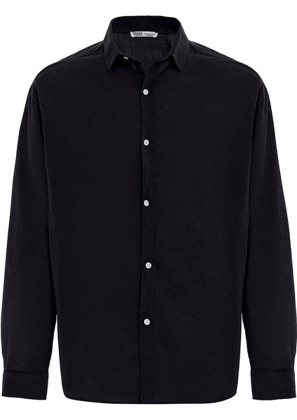 Basic Oversize Pamuk Keten Gömlek Siyah fiyatları