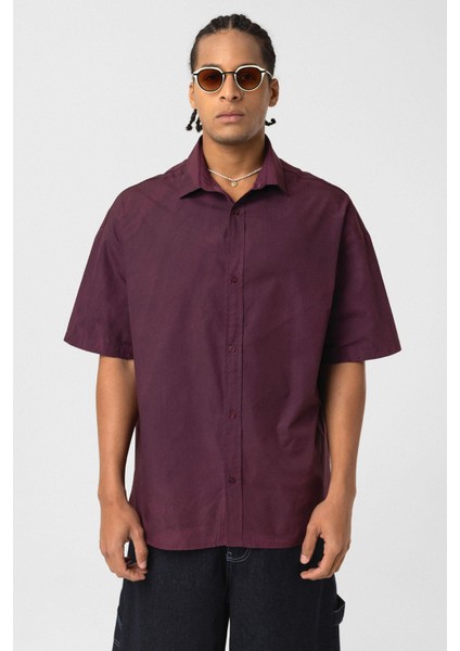 Oversize Yıkamalı Poplin Gömlek Bordo modelleri