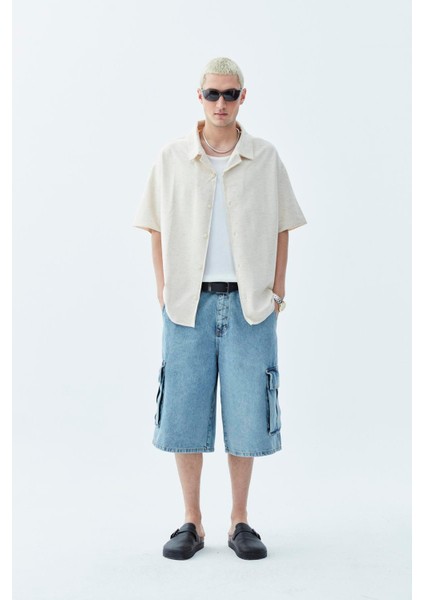Oversize Keten Gömlek Naturel
