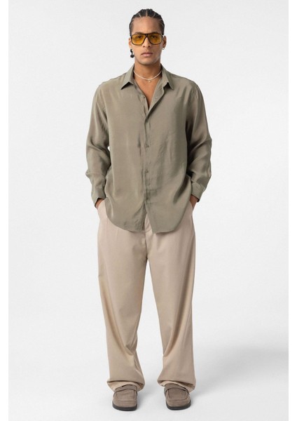 Oversize Modal Kumaş Gömlek Haki