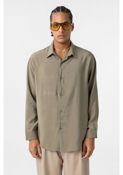 Oversize Modal Kumaş Gömlek Haki modelleri