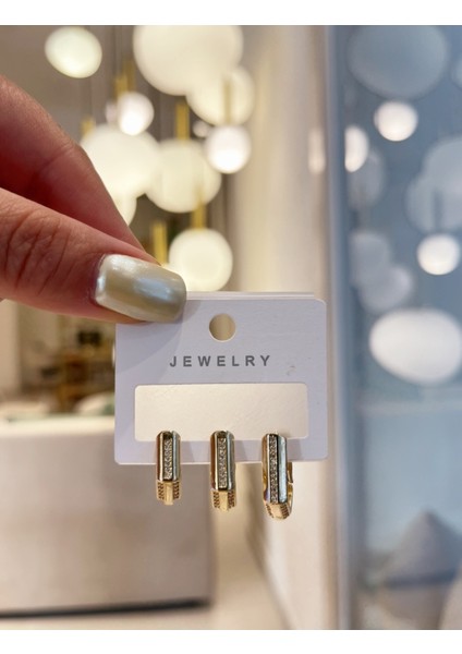 Zirkon TAŞLI14K Altın Renk Kararmaz Çelik Küpe – Işıltılı Modern Tasarım 1 Çift