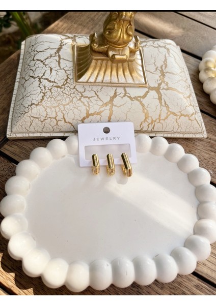 Zirkon TAŞLI14K Altın Renk Kararmaz Çelik Küpe – Işıltılı Modern Tasarım 1 Çift fiyatları