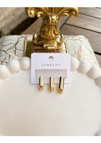 Zirkon TAŞLI14K Altın Renk Kararmaz Çelik Küpe – Işıltılı Modern Tasarım 1 Çift modelleri