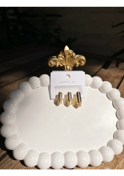 Zirkon TAŞLI14K Altın Renk Kararmaz Çelik Küpe – Işıltılı Modern Tasarım 1 Çift indirimleri