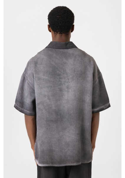 Yıkamalı Kısa Kollu Oversize Gömlek Siyah indirimleri