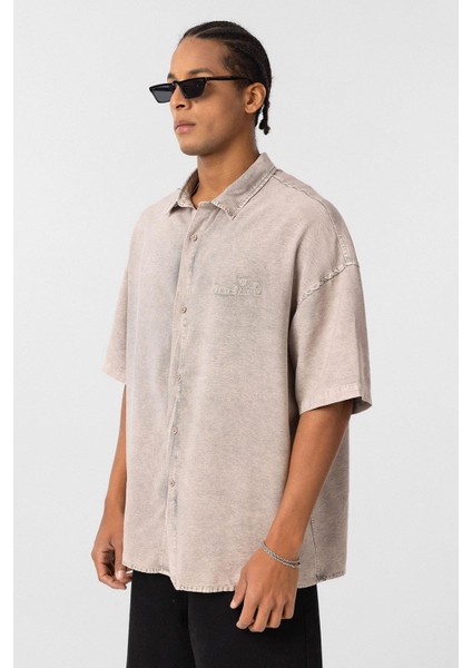 Arka Baskılı Tensel Oversize Gömlek Taş fırsatları