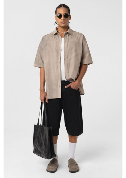 Oversize Yıkamalı Poplin Gömlek Taş