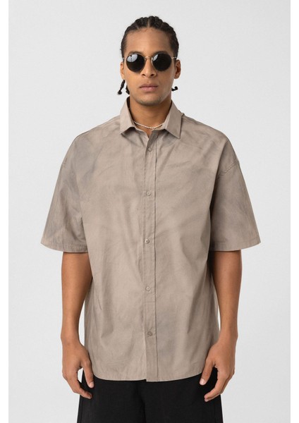 Oversize Yıkamalı Poplin Gömlek Taş fırsatları