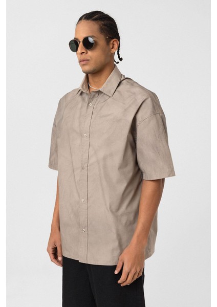 Oversize Yıkamalı Poplin Gömlek Taş indirimleri