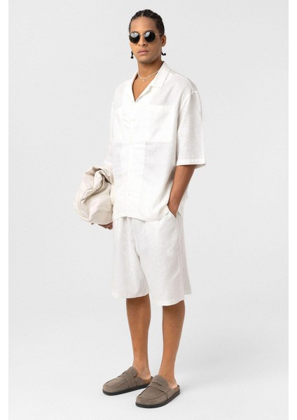 Çift Cepli Oversize Keten Gömlek Ekru fiyatları