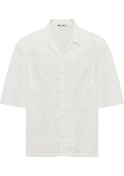 Çift Cepli Oversize Keten Gömlek Ekru modelleri