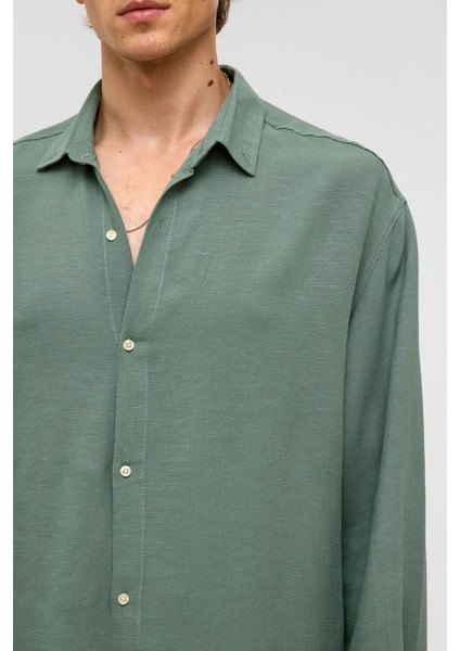 Oversize Uzun Kollu Keten Gömlek Haki fırsatları