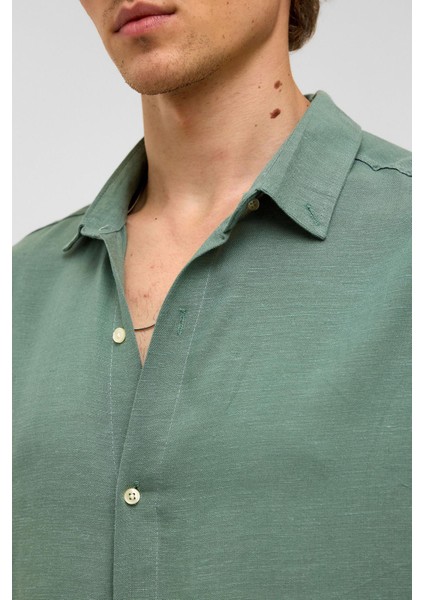 Oversize Uzun Kollu Keten Gömlek Haki indirimleri