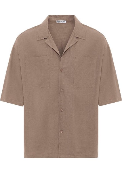 Çift Cepli Oversize Keten Gömlek Vizon indirimleri