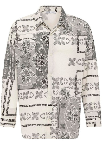 Etnik Desenli Oversize Gömlek Siyah modelleri