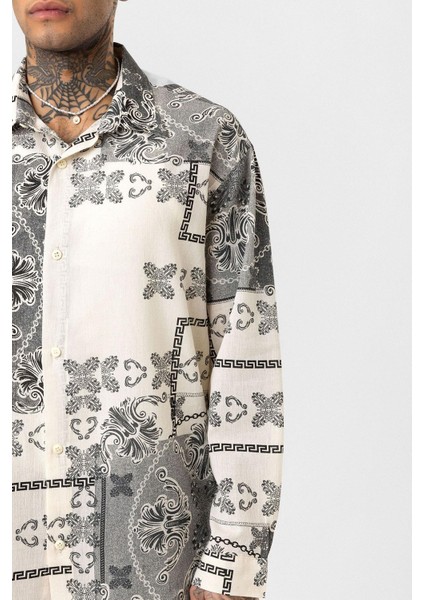 Etnik Desenli Oversize Gömlek Siyah fırsatları