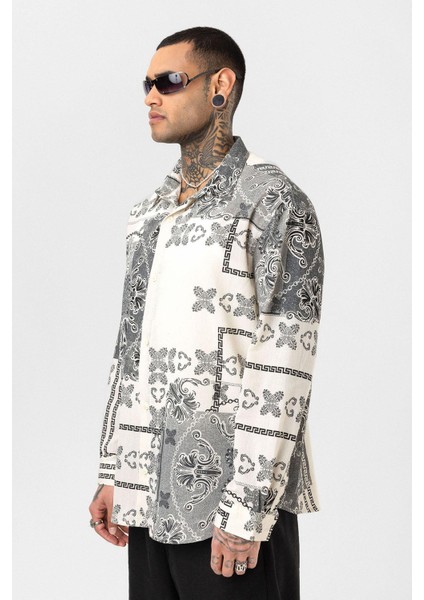 Etnik Desenli Oversize Gömlek Siyah indirimleri