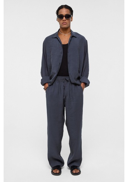 Basıc Oversize Uzun Kollu Modal Karışımlı Gömlek Antrasit