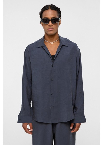 Basıc Oversize Uzun Kollu Modal Karışımlı Gömlek Antrasit fırsatları