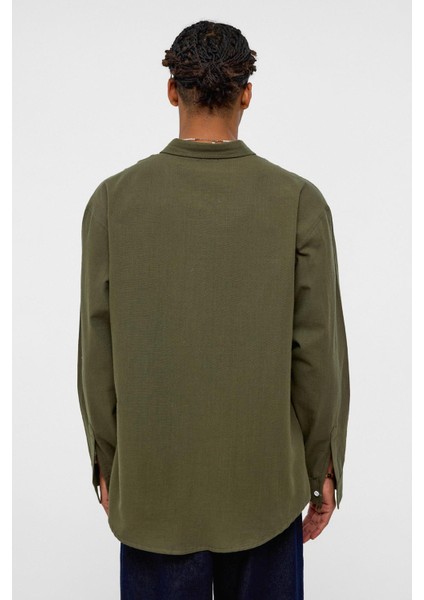 Basic Oversize Pamuk Keten Gömlek Haki indirimleri