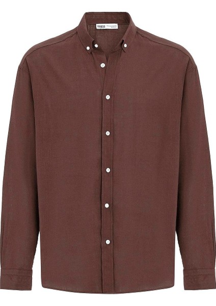 Basic Oversize Pamuk Keten Gömlek Kahve fiyatları