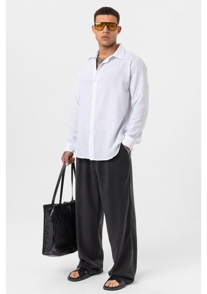 Uzun Kollu Basic Oversize Gömlek Ekru