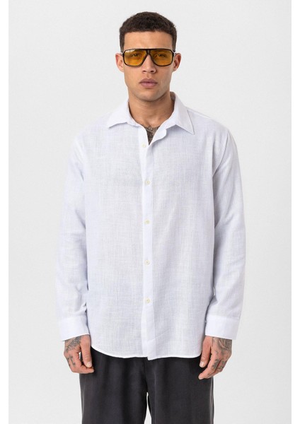 Uzun Kollu Basic Oversize Gömlek Ekru modelleri