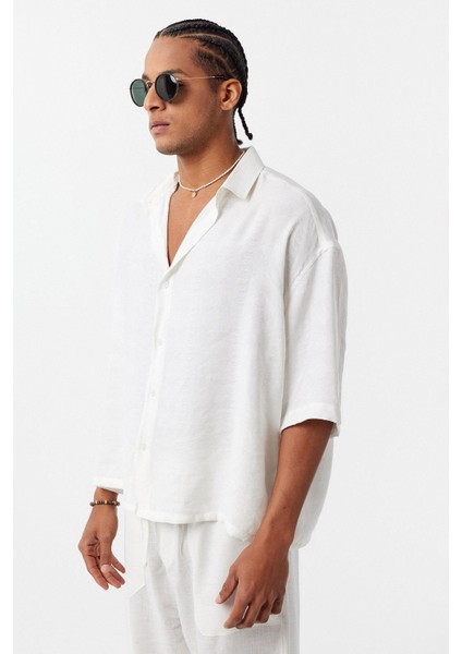 Oversize Kısa Kol Modal Kumaş Gömlek Ekru modelleri
