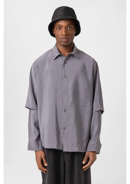 Çift Kol Detaylı Oversize Gömlek Gri modelleri