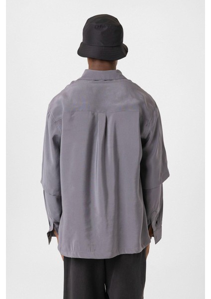 Çift Kol Detaylı Oversize Gömlek Gri indirimleri