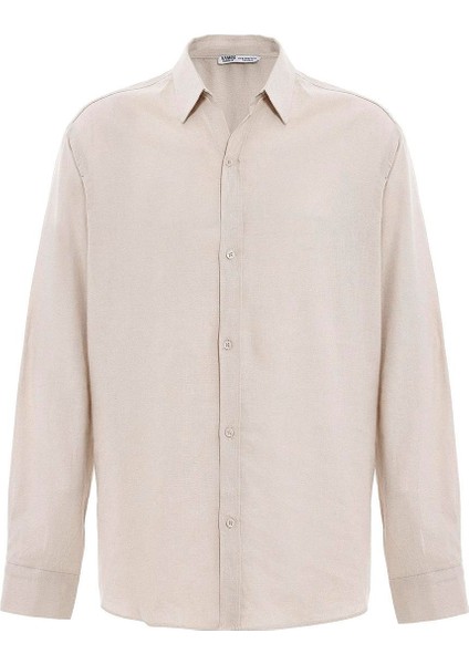 Basic Oversize Uzun Kollu Keten Gömlek Bej fiyatları