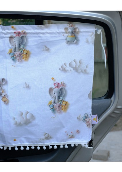 Araba Perdesi - Sevimli Fil Temalı Perde modelleri