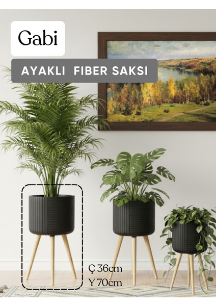 Gabi Ayaklı Siyah Fiber Saksı 36*70CM