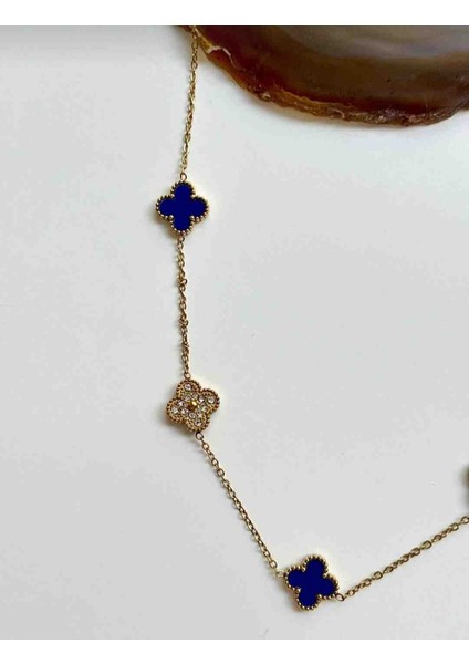 316L Gold Lacivert Taşlı Çelik Kolye modelleri