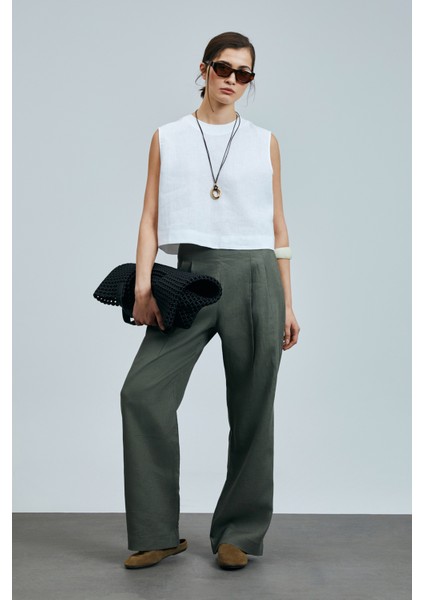 Hestıa Kadın Keten Pantolon Haki