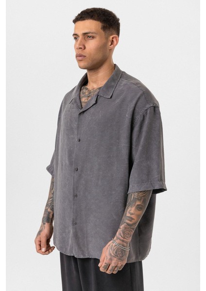 Yıkamalı Oversize Kısa Kol Gömlek Antrasit fırsatları