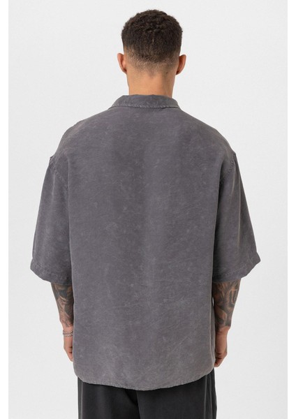 Yıkamalı Oversize Kısa Kol Gömlek Antrasit indirimleri