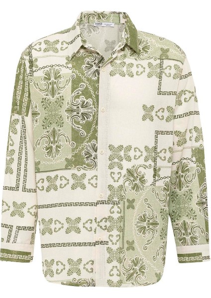 Etnik Desenli Oversize Gömlek Yeşil fırsatları