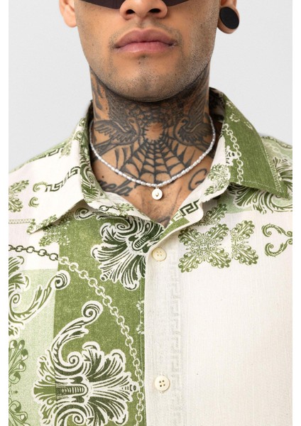 Etnik Desenli Oversize Gömlek Yeşil indirimleri