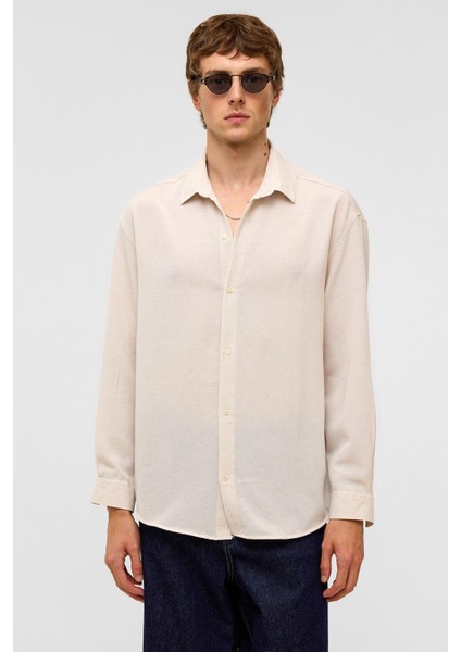 Oversize Uzun Kollu Keten Gömlek Naturel fiyatları